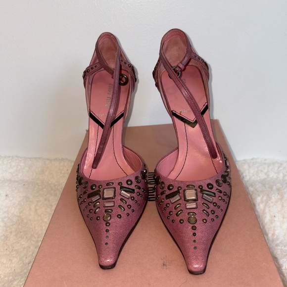 Miu Miu Pink Embellished Heels - Picture 1 of 4